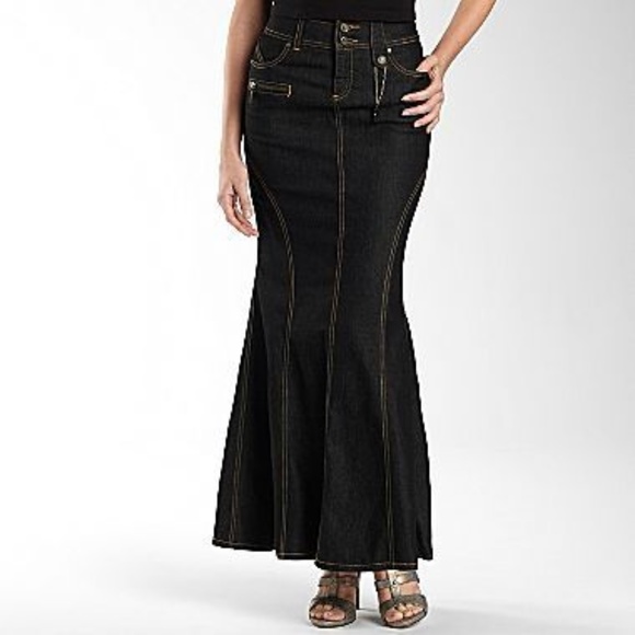 BISOU Dark Wash Denim Rocker Mermaid Maxi Skirt 6 - Picture 5 of 5